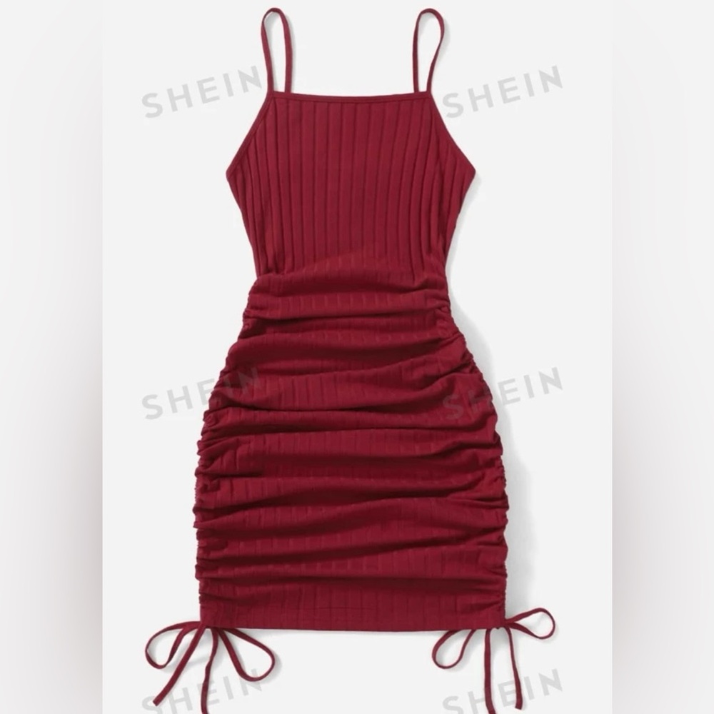 Drawstring Side Rib-knit Dress